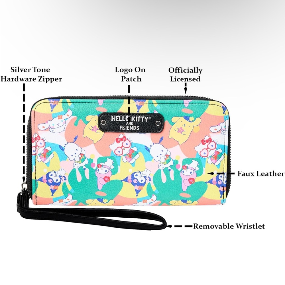 Hello Kitty Wallet Wristlet Zip Clutch Faux Leather Pochacco Kuromi Cinnamoroll - Picture 2 of 6